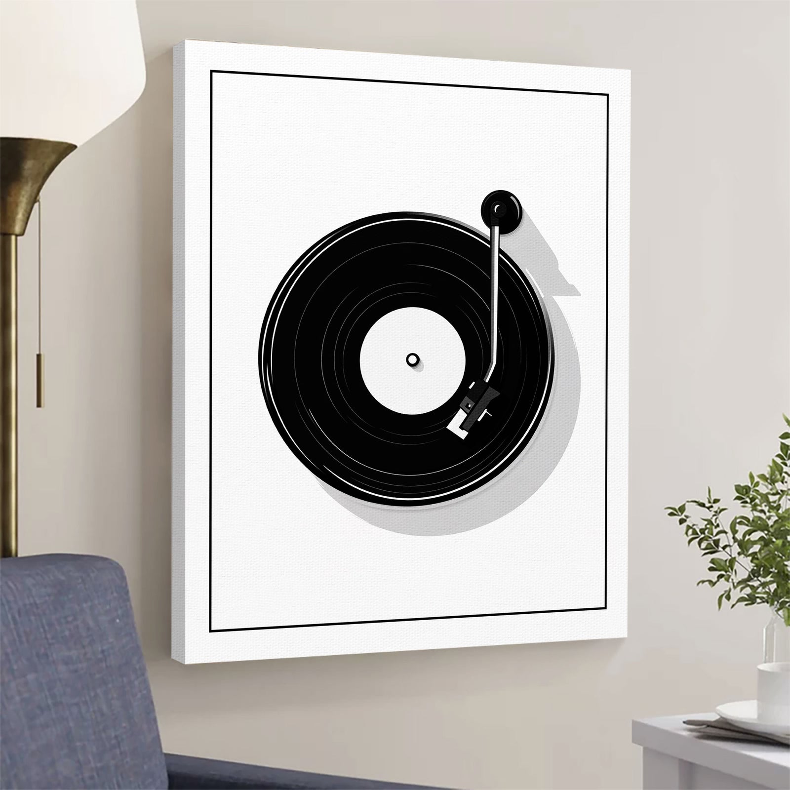 Black And White Vinyl Record Player Minimalist Wall Art