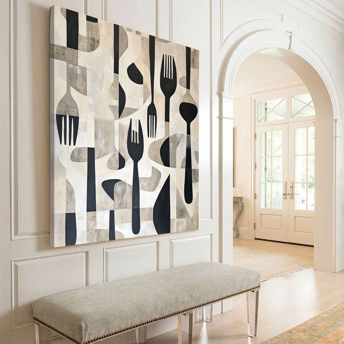 Minimalist Scattered Cutlery Canvas Wall Art