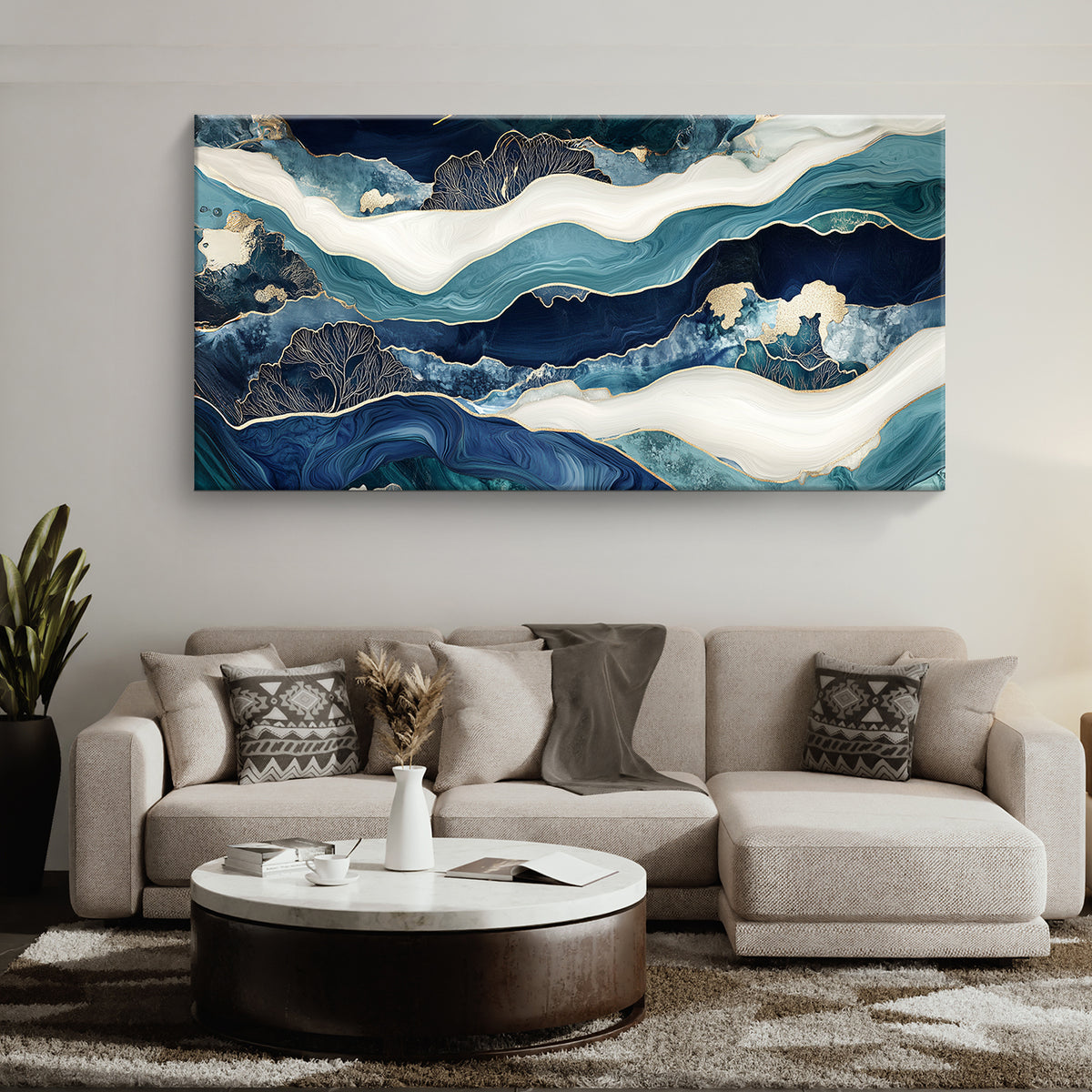 Oceanic Reverie Modern Abstract Canvas Wall Art for Living Room