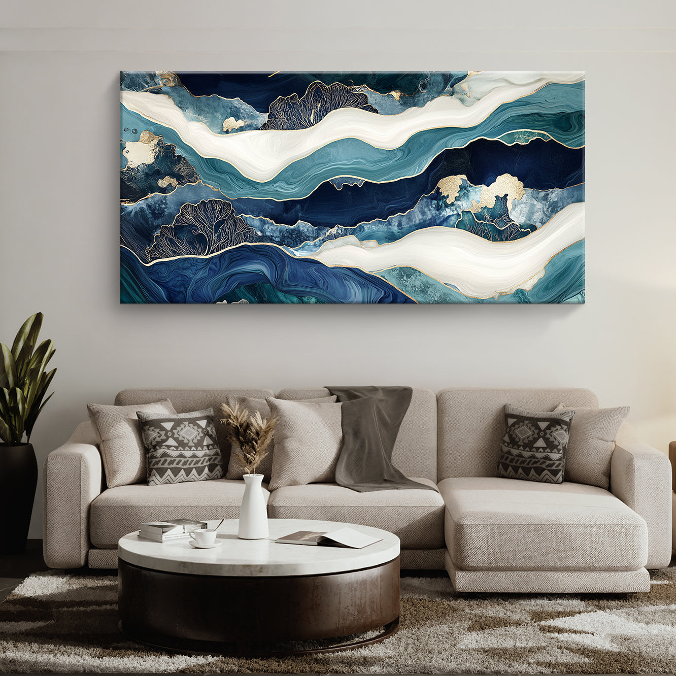 Oceanic Reverie Modern Abstract Canvas Wall Art for Living Room