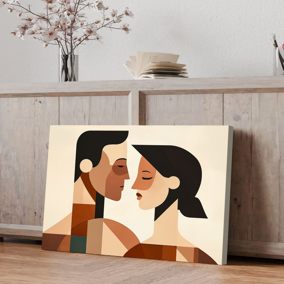 Couple Portrait Canvas Geometric Art Wall