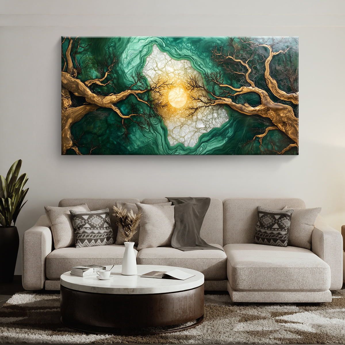 Emerald Forest Landscape Abstract Canvas Wall Art for Living Room