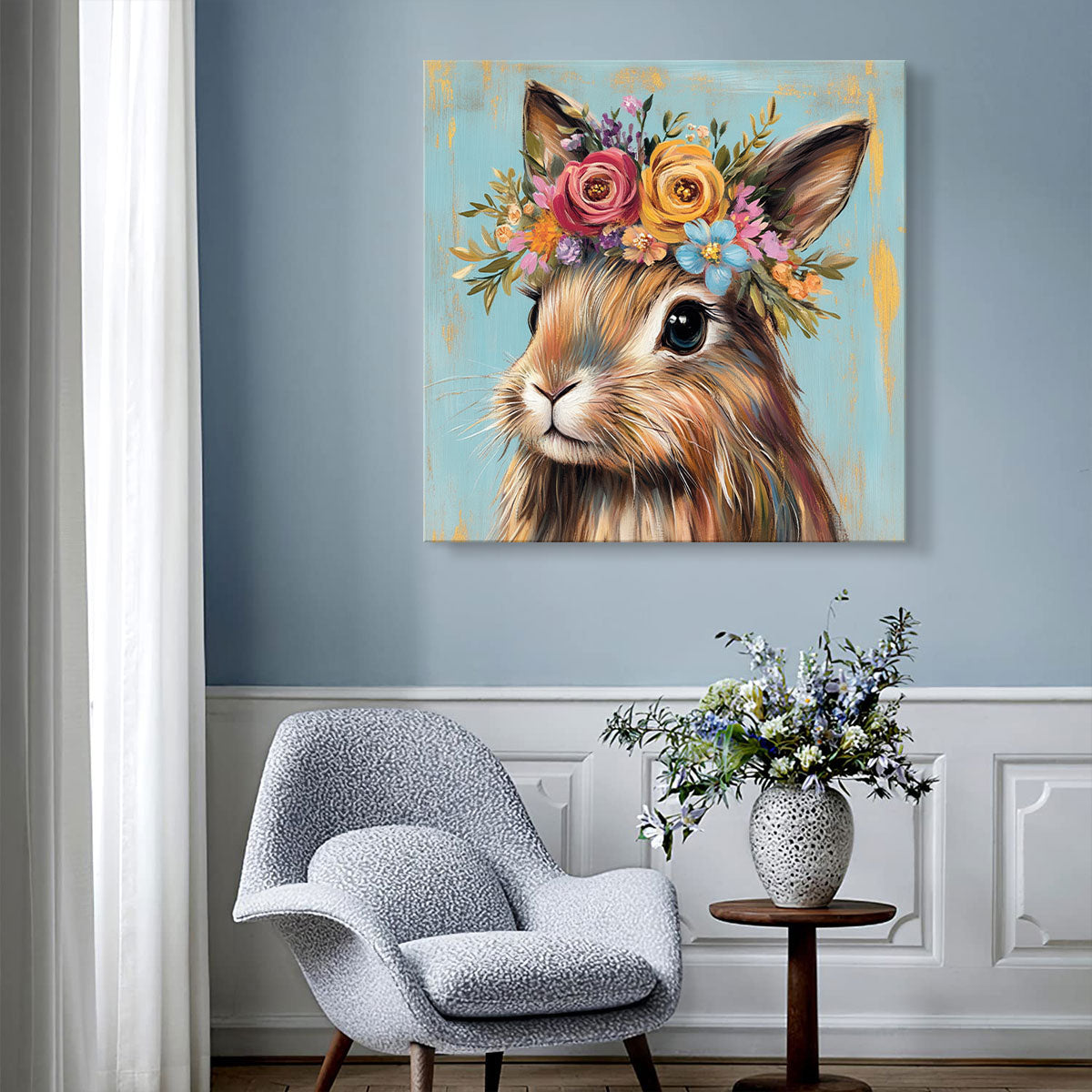 Cute Rabbit Animal Oil Painting Canvas Wall Art