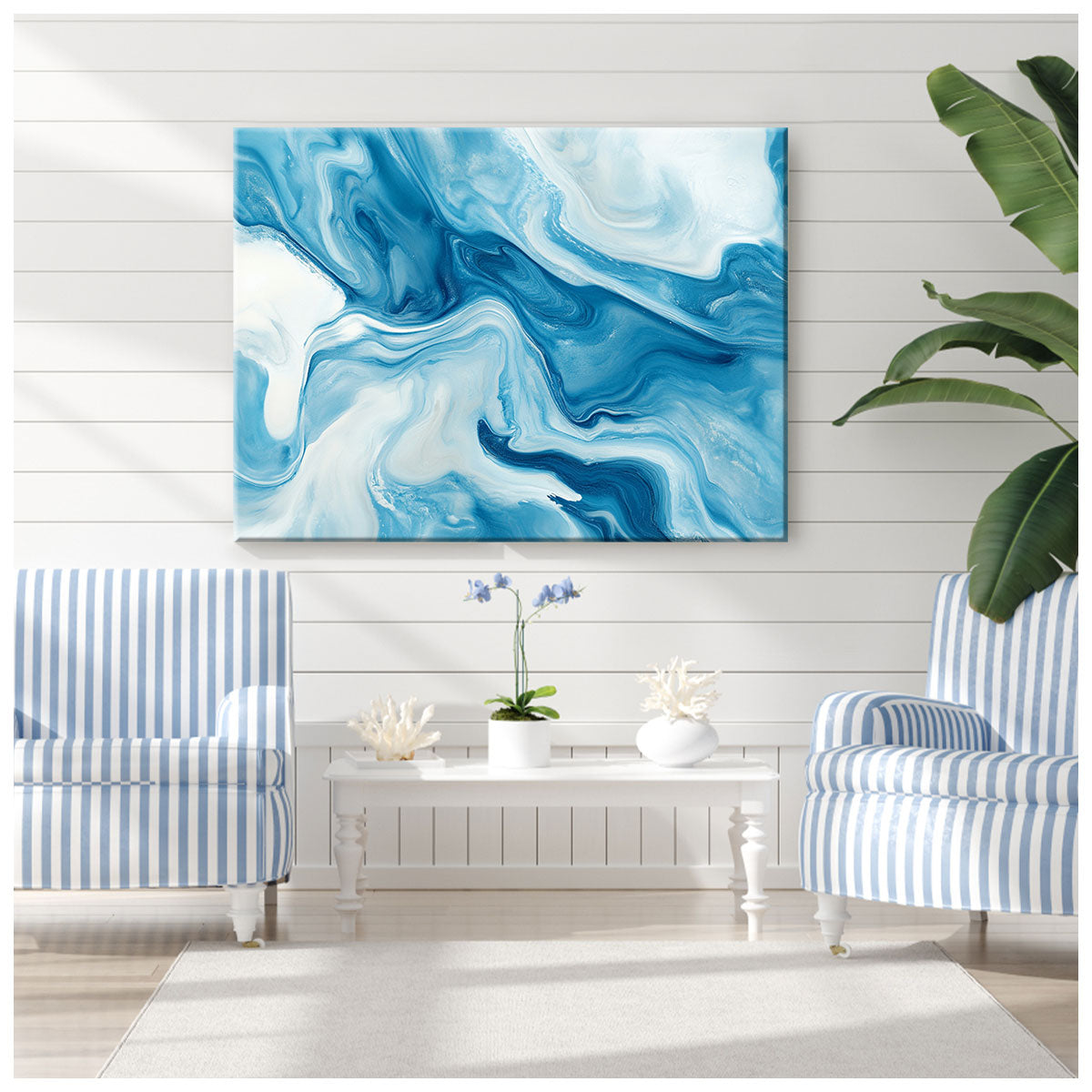 Delicate Blue And White Marble Abstract Wall Art