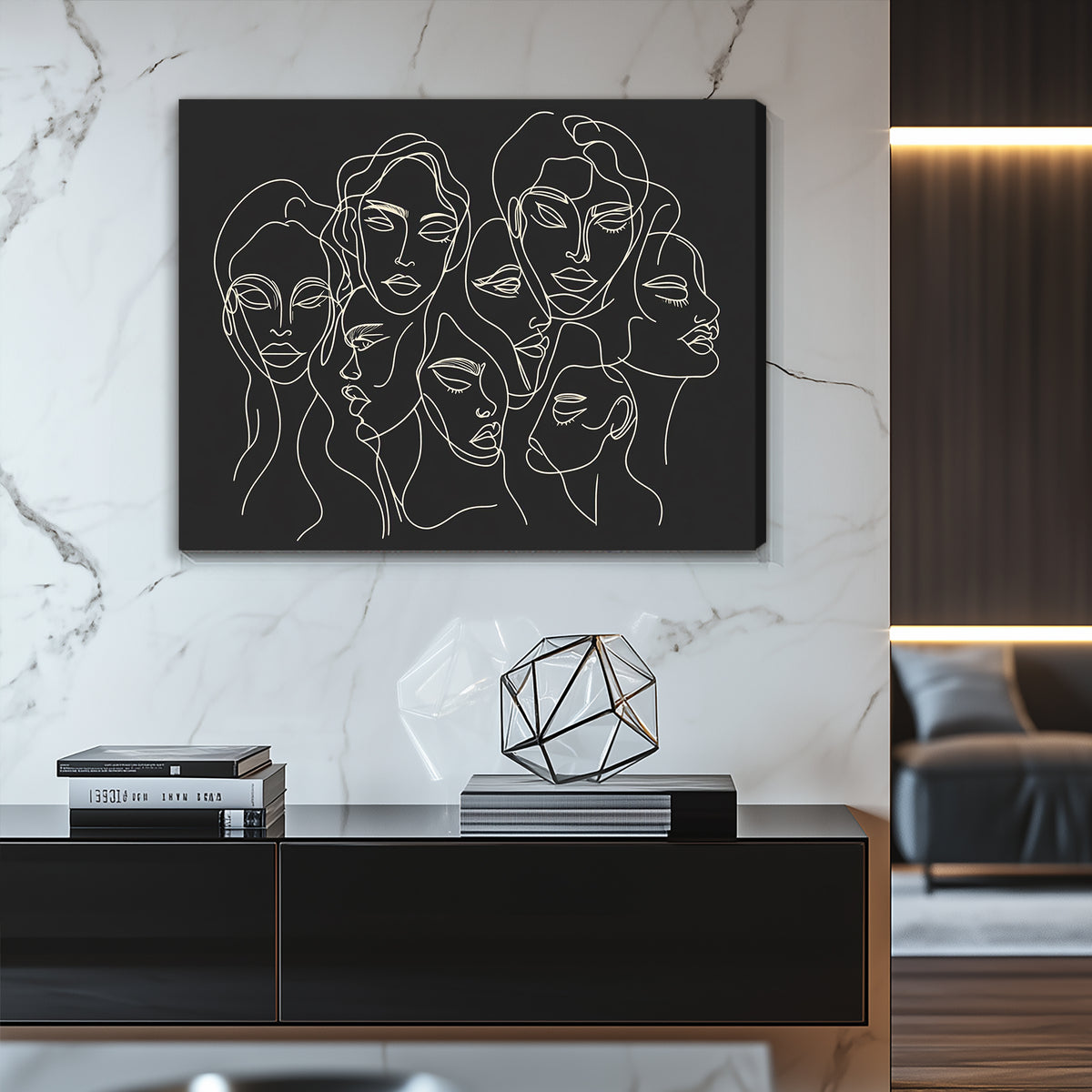 Faces Of Femininity Black Minimalist Abstract Artwork