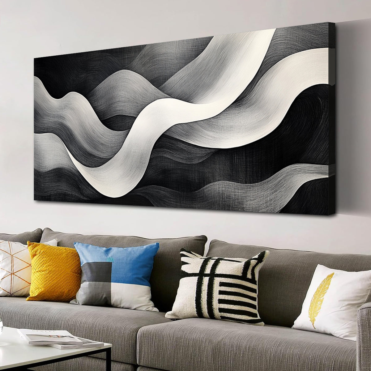 Minimalist Flowing Waves Canvas Wall Art – Soft Abstract Line Pattern Print