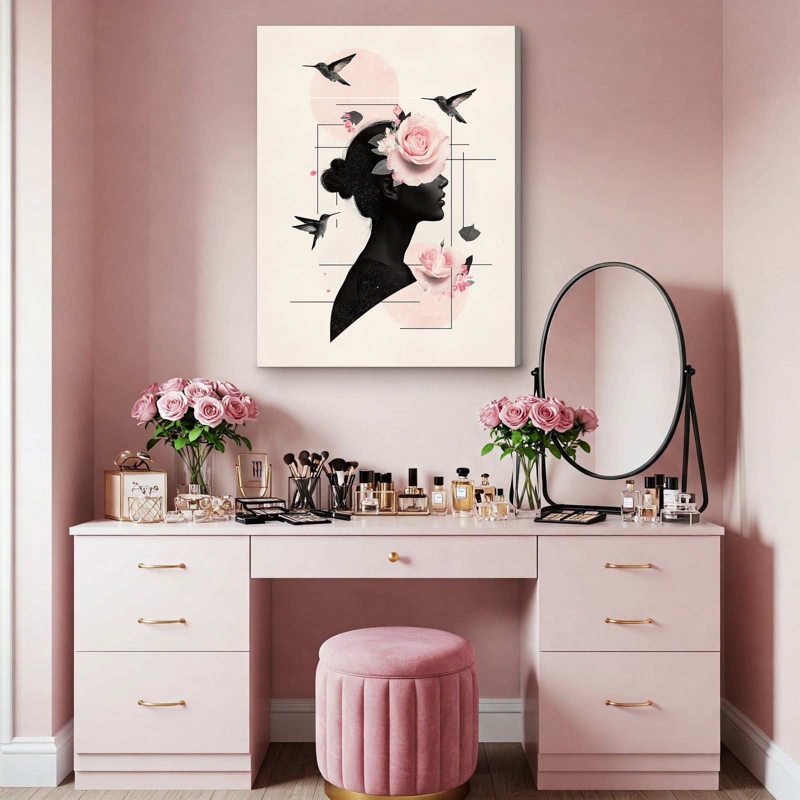Crimson Rose Muse - Elegant Minimalist Canvas Wall Art