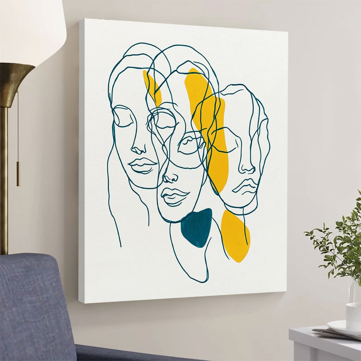 One-Line Drawing Faces Abstract Wall Art