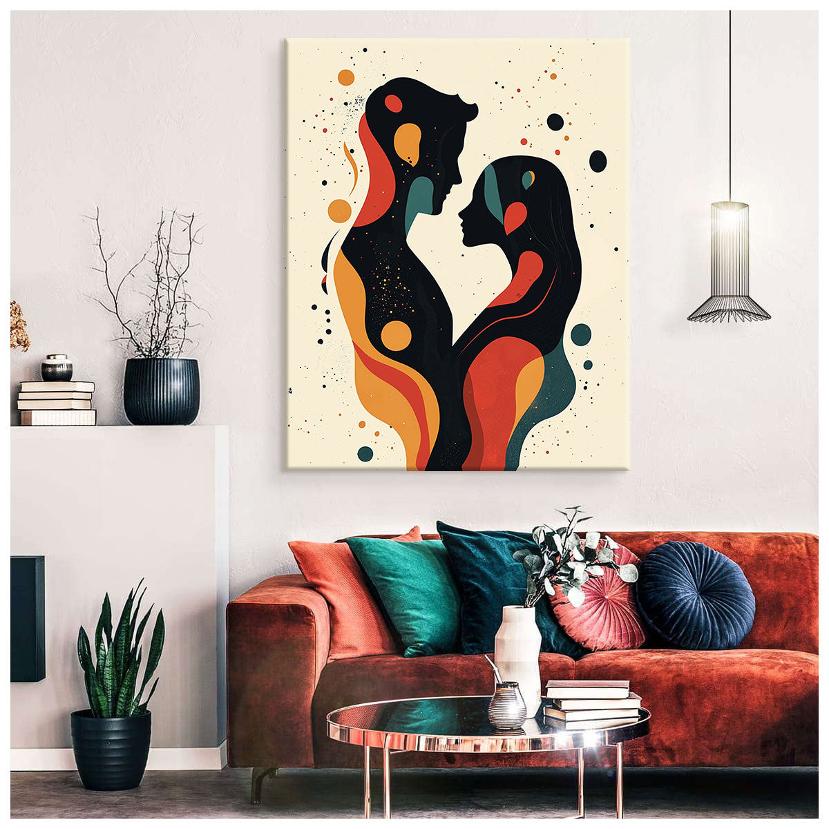Abstract Lovers Silhouette Canvas Wall Art Print