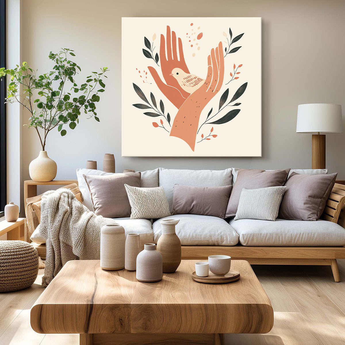 Gentle Hands and Bird Minimalist Canvas Art