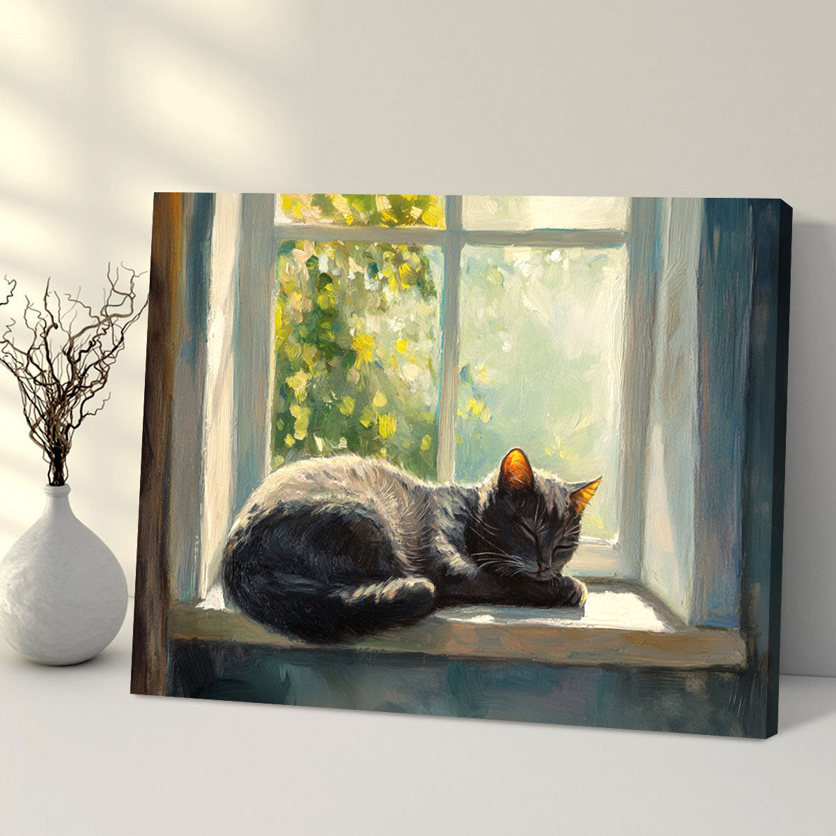 Lazy Cat Nap - Vintage Oil Painting Canvas Print