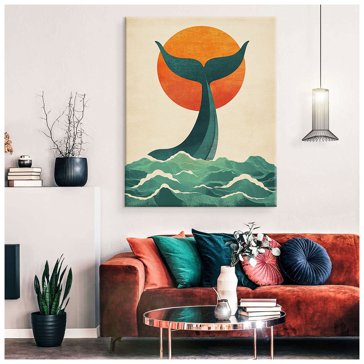 Whale Tail Under Sunset Abstract Wall Art