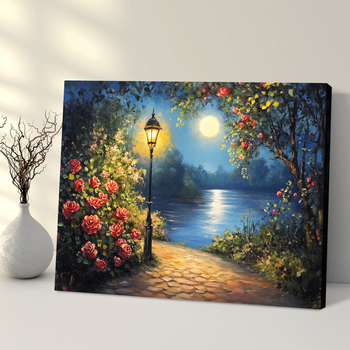 Serene Lake Oil Painting - Minimalist Canvas Wall Art