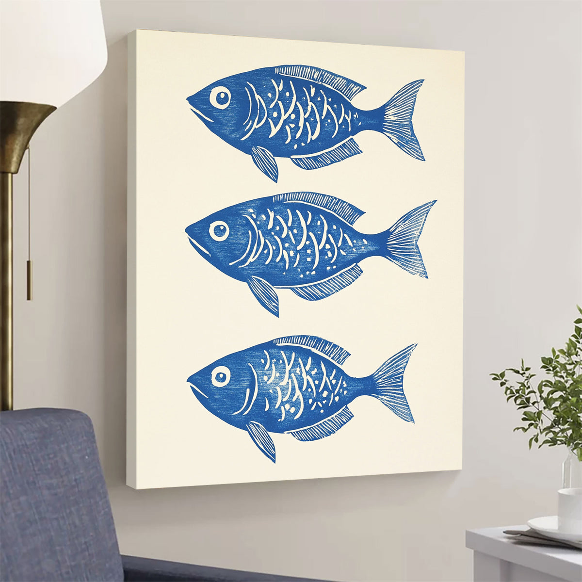 Indigo Fish Trio Modern Wall Artwork