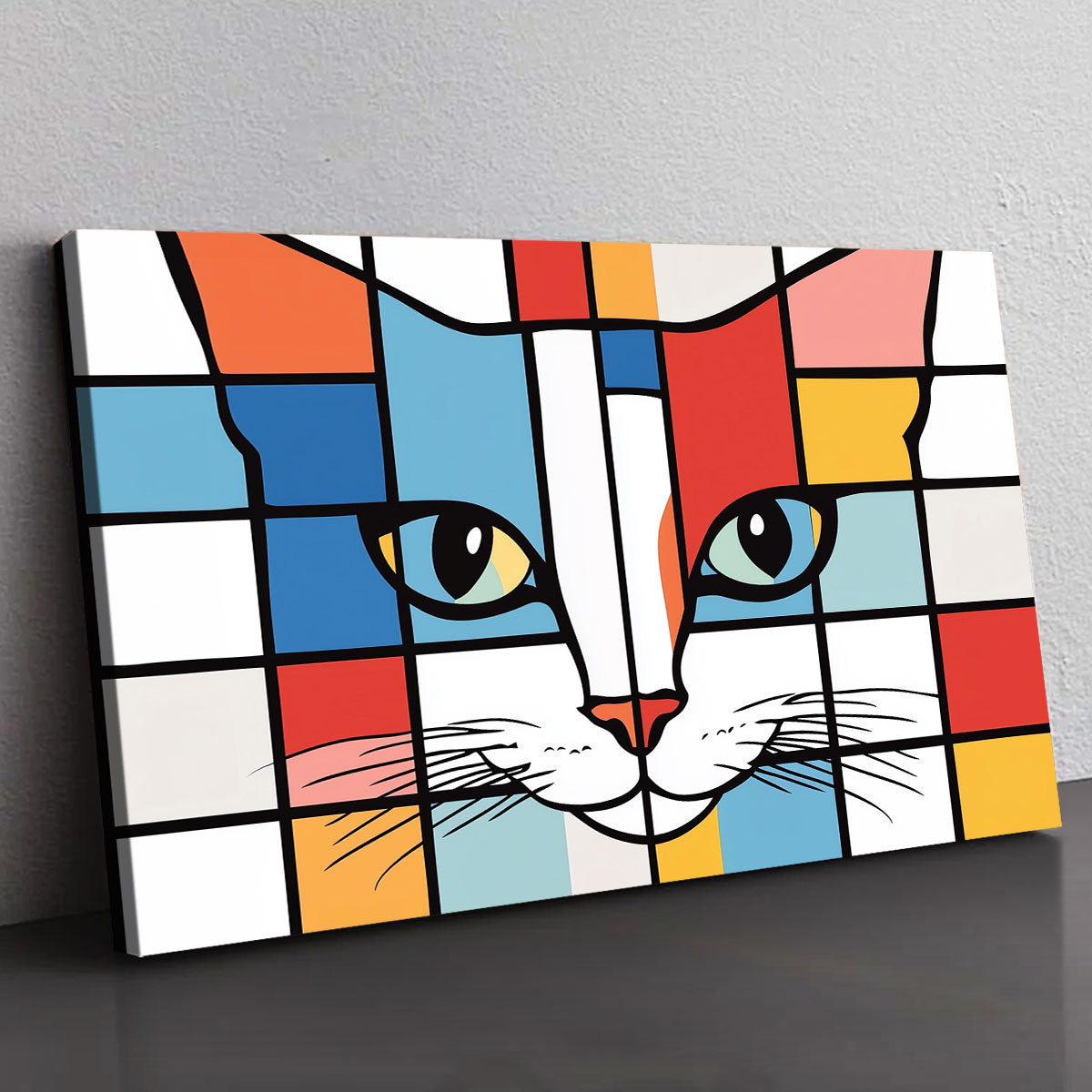 De Stijl Cat Portrait Geometric Art Canvas