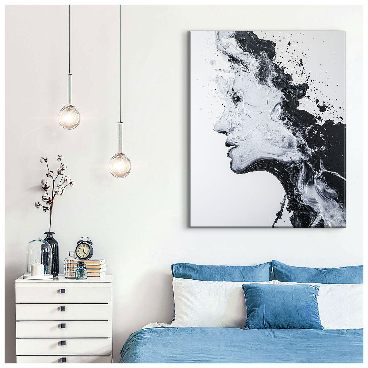 Black And White Abstract Portrait Minimalist Oil Painting Wall Art
