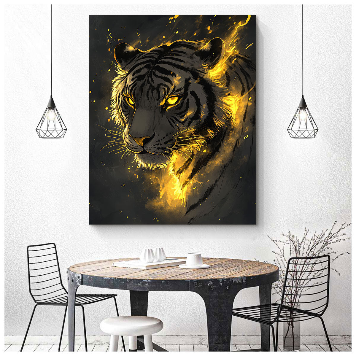 Minimalist Glowing Tiger Line Art Canvas Print