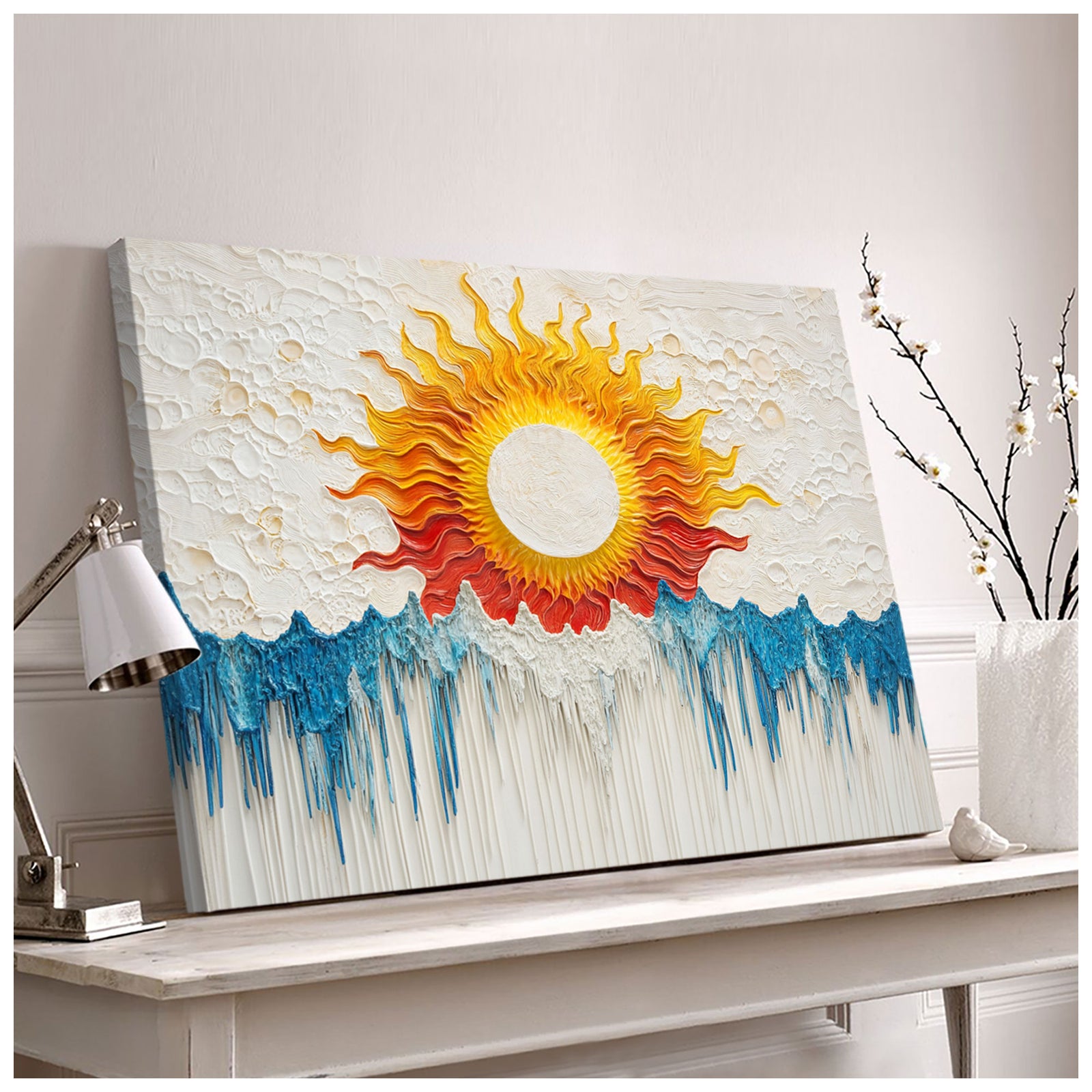 Dripping Sun And Ocean Abstract Wall Art