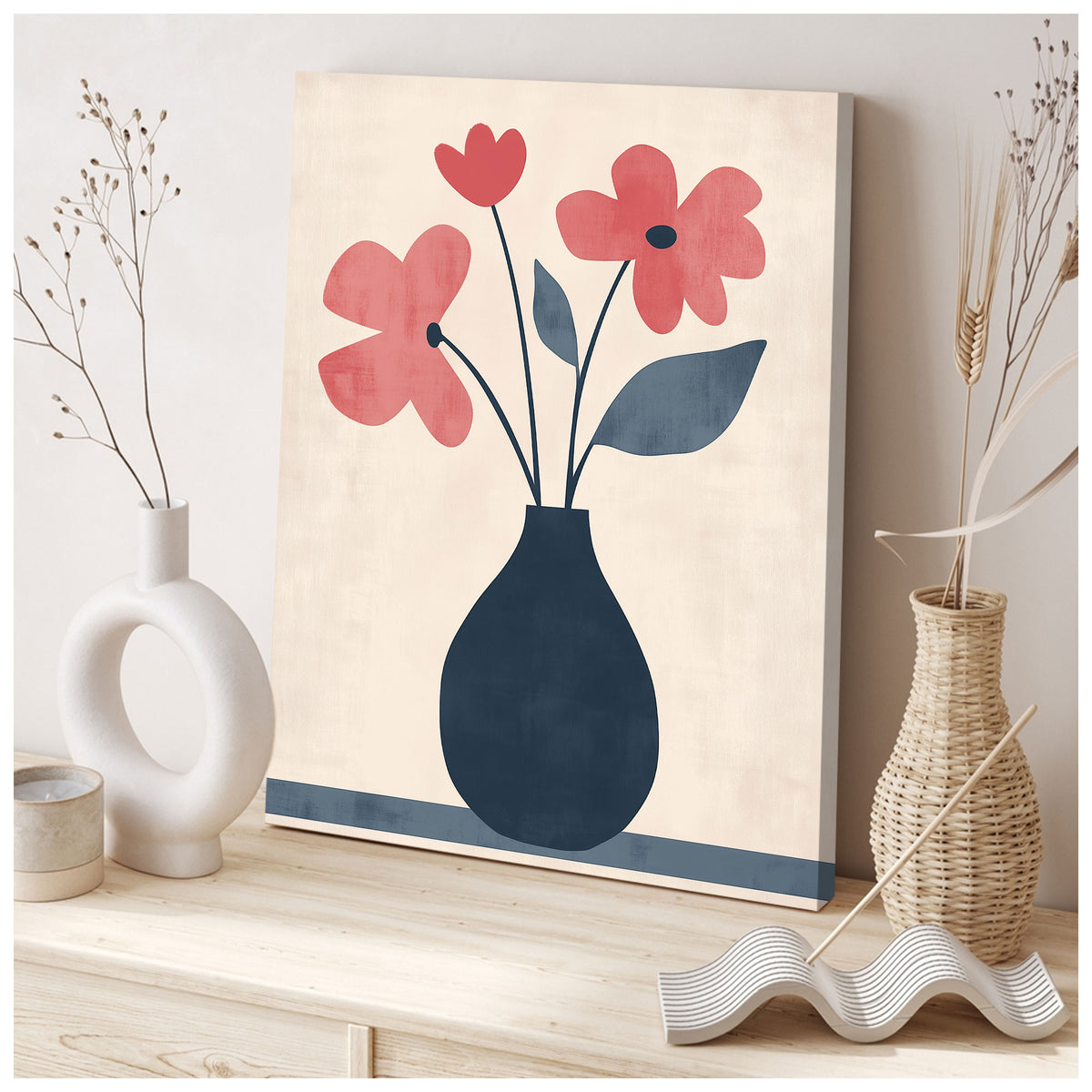 Vase with Flowers - Watercolor Minimalist Canvas Wall Art