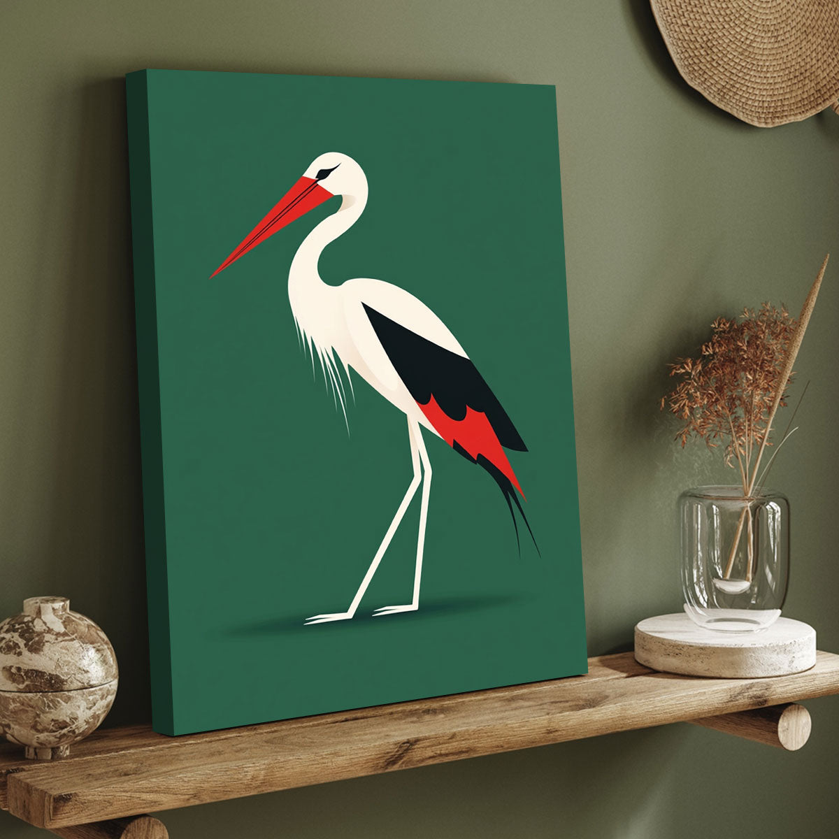 Minimalist Standing Stork Abstract Wall Art