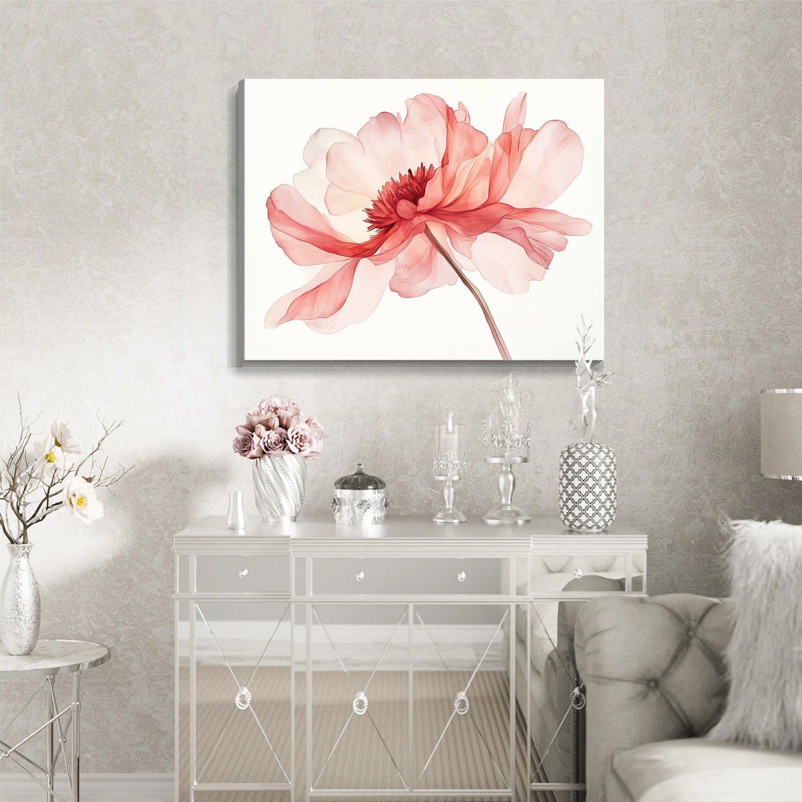 Beautiful Watercolor Peony Abstract Wall Art