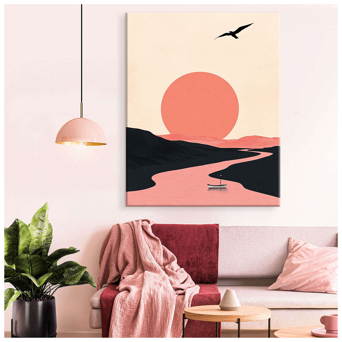Sunset River Scene Modern Wall Artwork