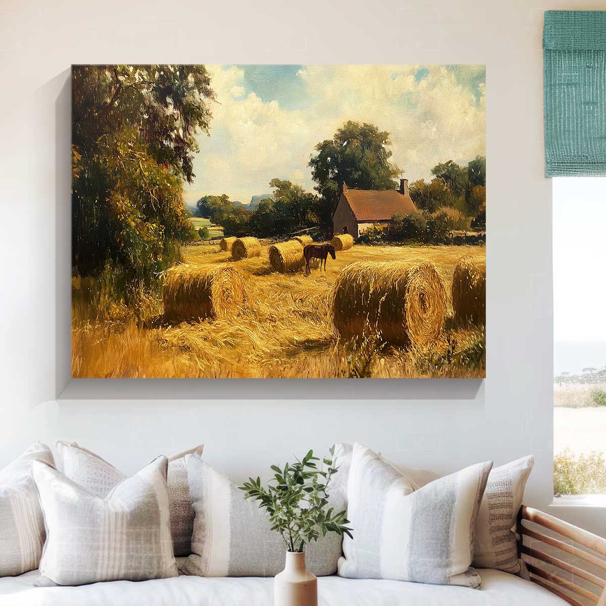 Golden Harvest – Rustic Farmhouse Landscape Abstract Canvas Wall Art