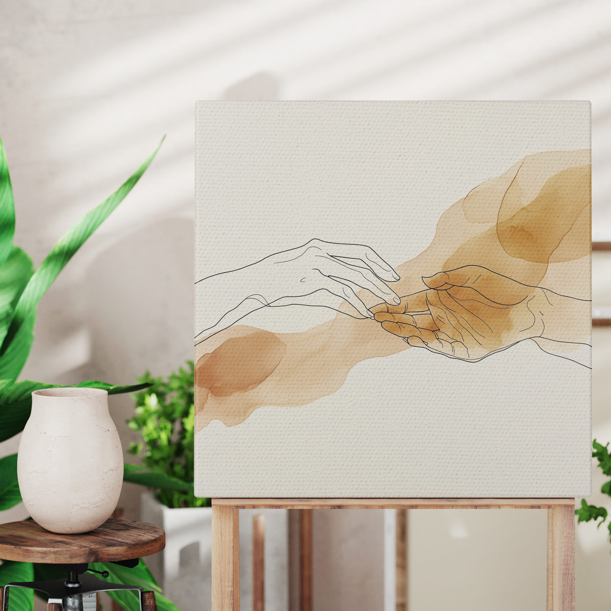 Touch of Connection One-Line Drawing Minimalist Canvas Wall Art