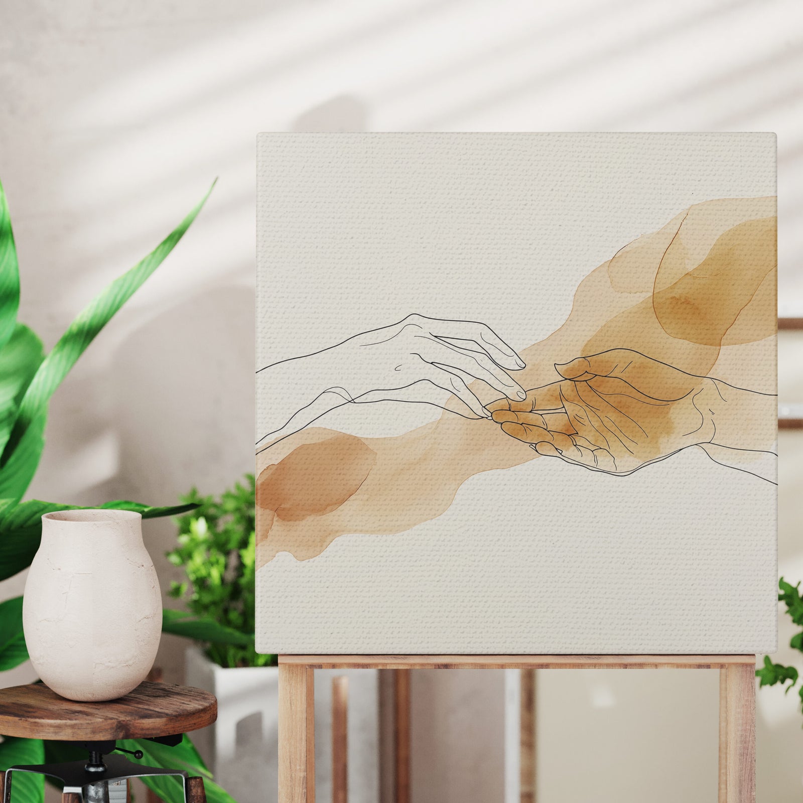 Touch of Connection One-Line Drawing Minimalist Canvas Wall Art