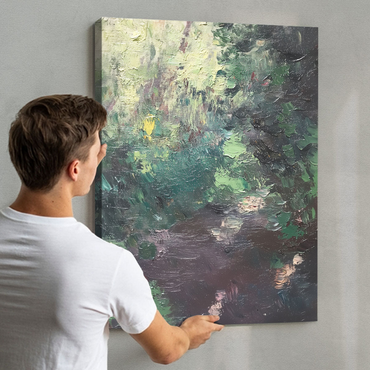 Serene Forest Stream  Abstract Landscape Oil Painting Canvas Wall Art for Living Room  Bedroom