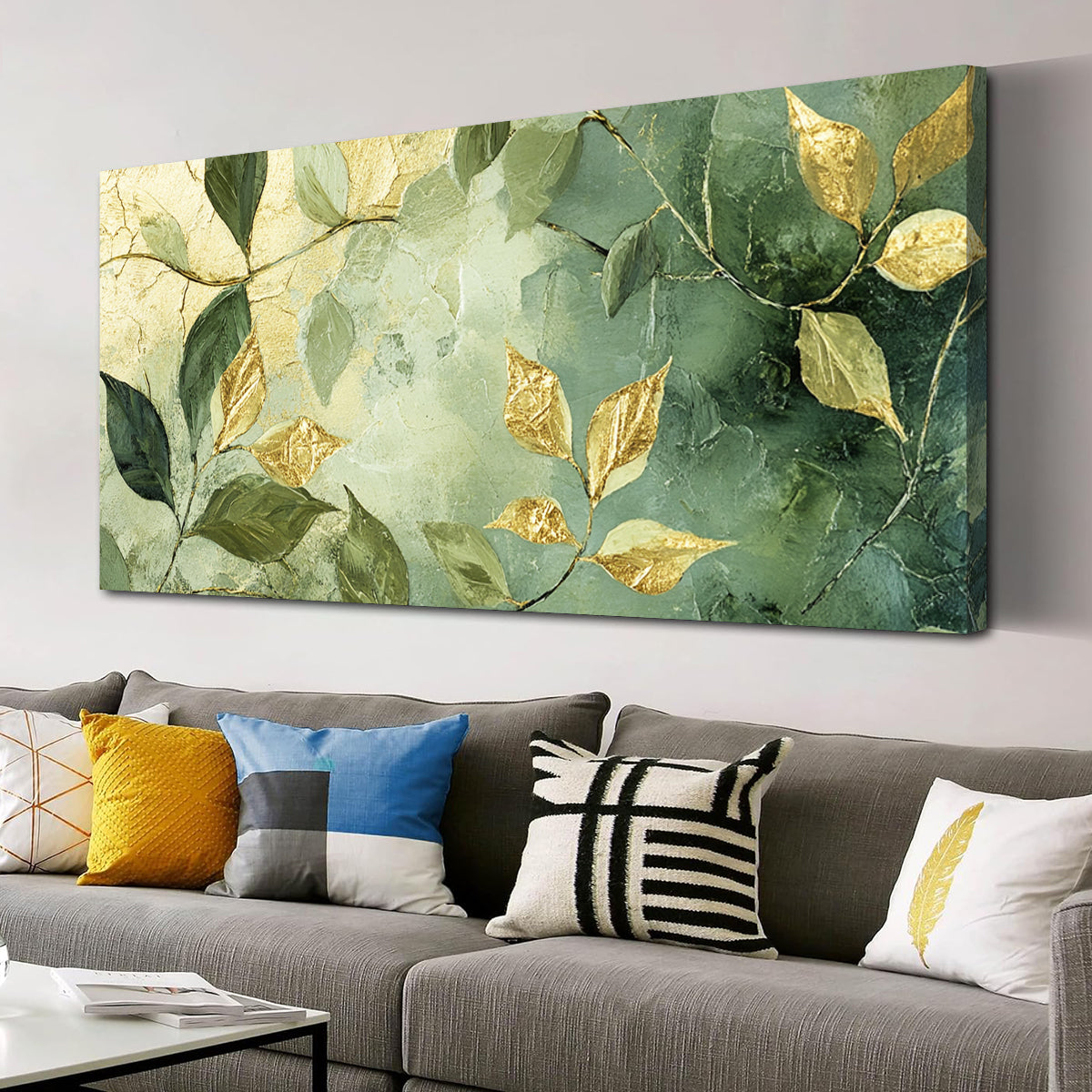 Golden Leaves Contemporary Abstract Canvas Wall Art