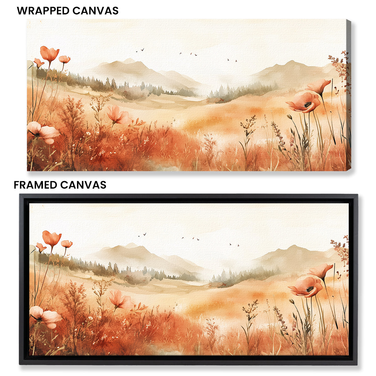 Boho Watercolor Floral Landscape Canvas Wall Art