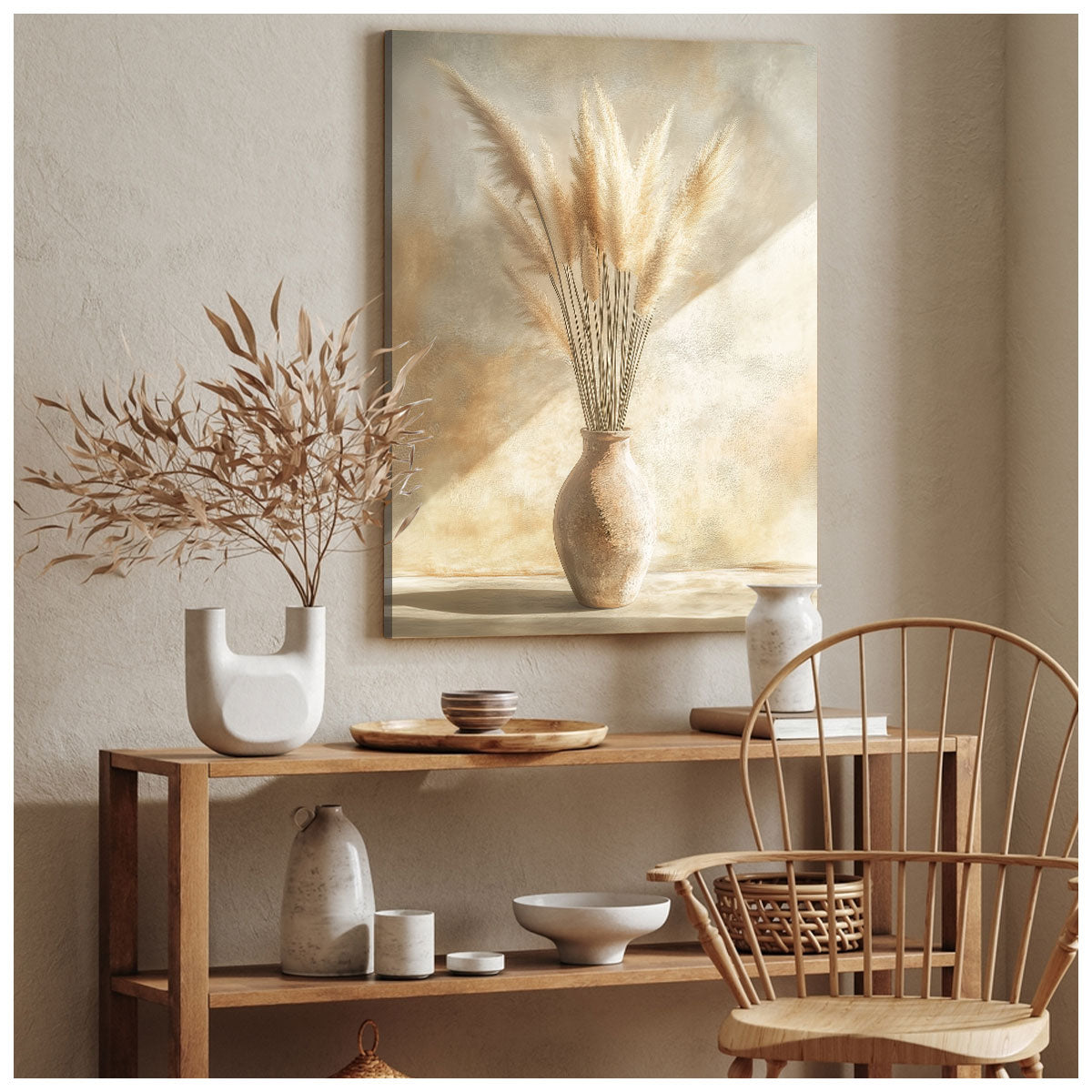 Pampas Grass Minimal Boho Wall Art – Neutral Ceramic Vase Canvas Print