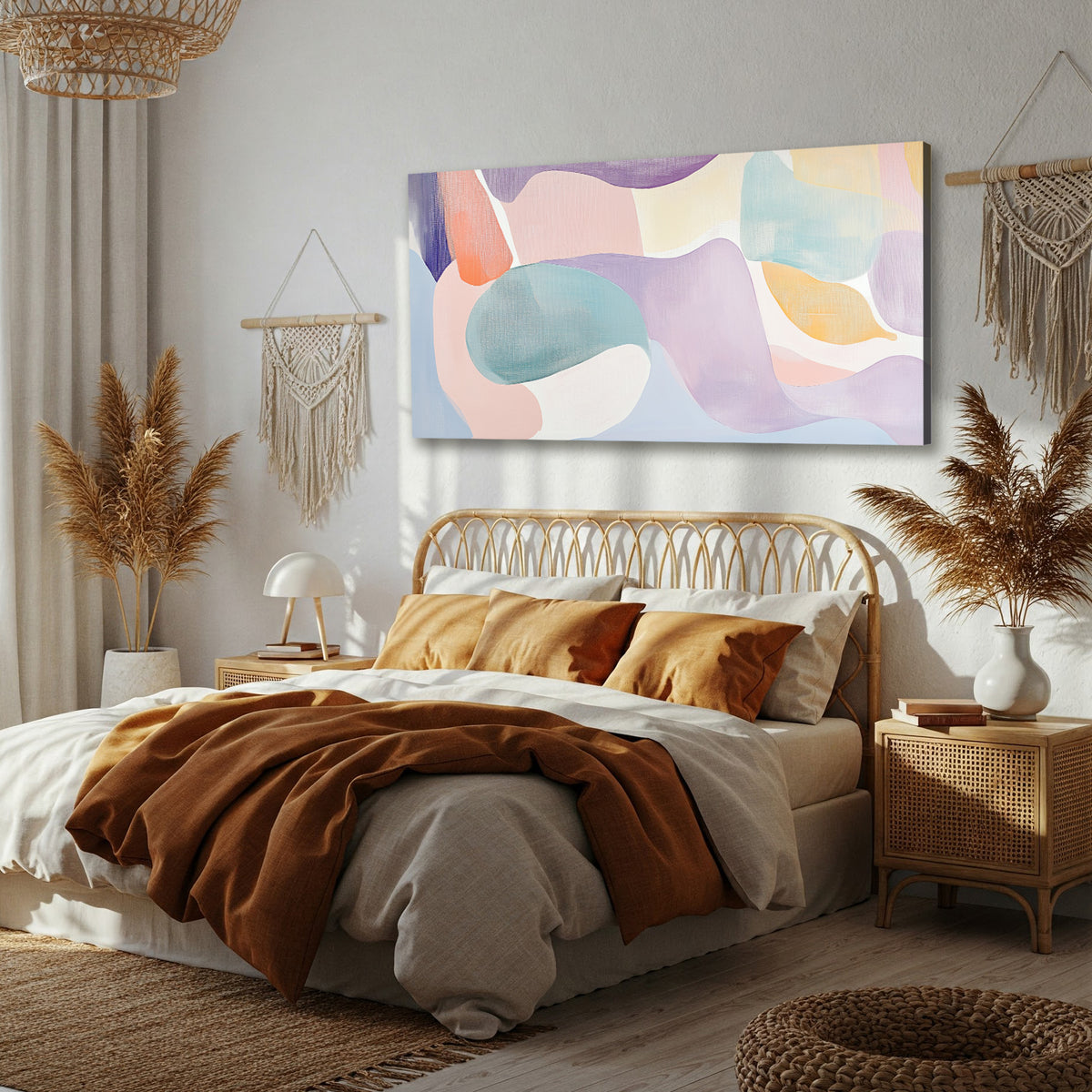 Layered Abstract Shapes And Lines Canvas Wall Art