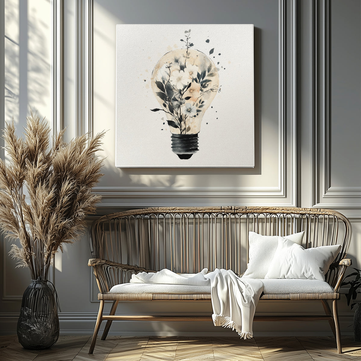 Blooming Lightbulb Minimalist Botanical Canvas Wall Art