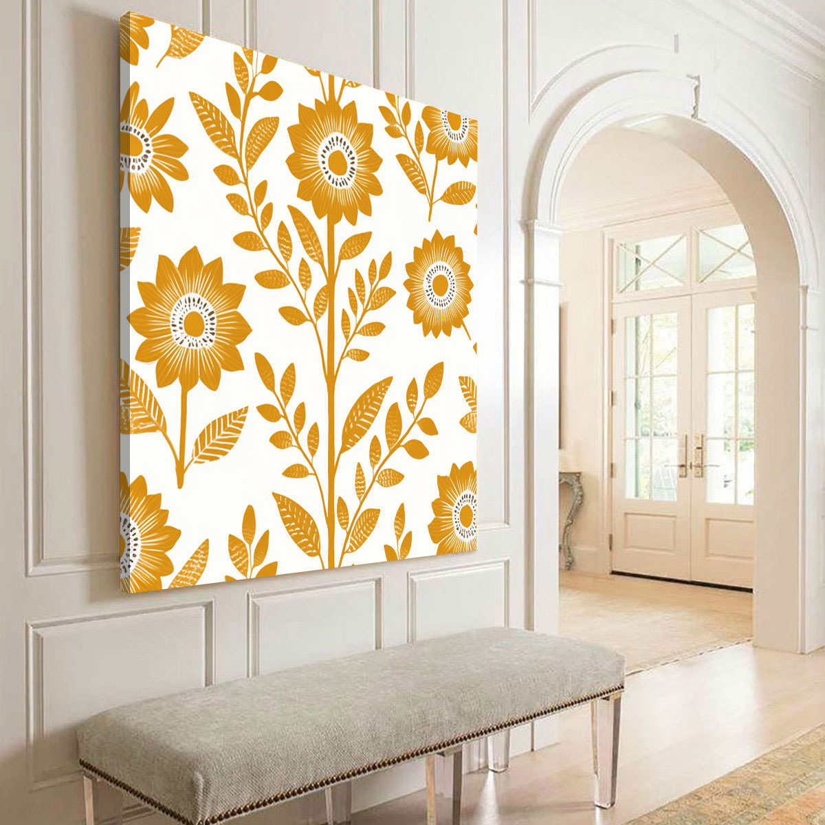 Golden Daisy Grid Boho Wall Decor