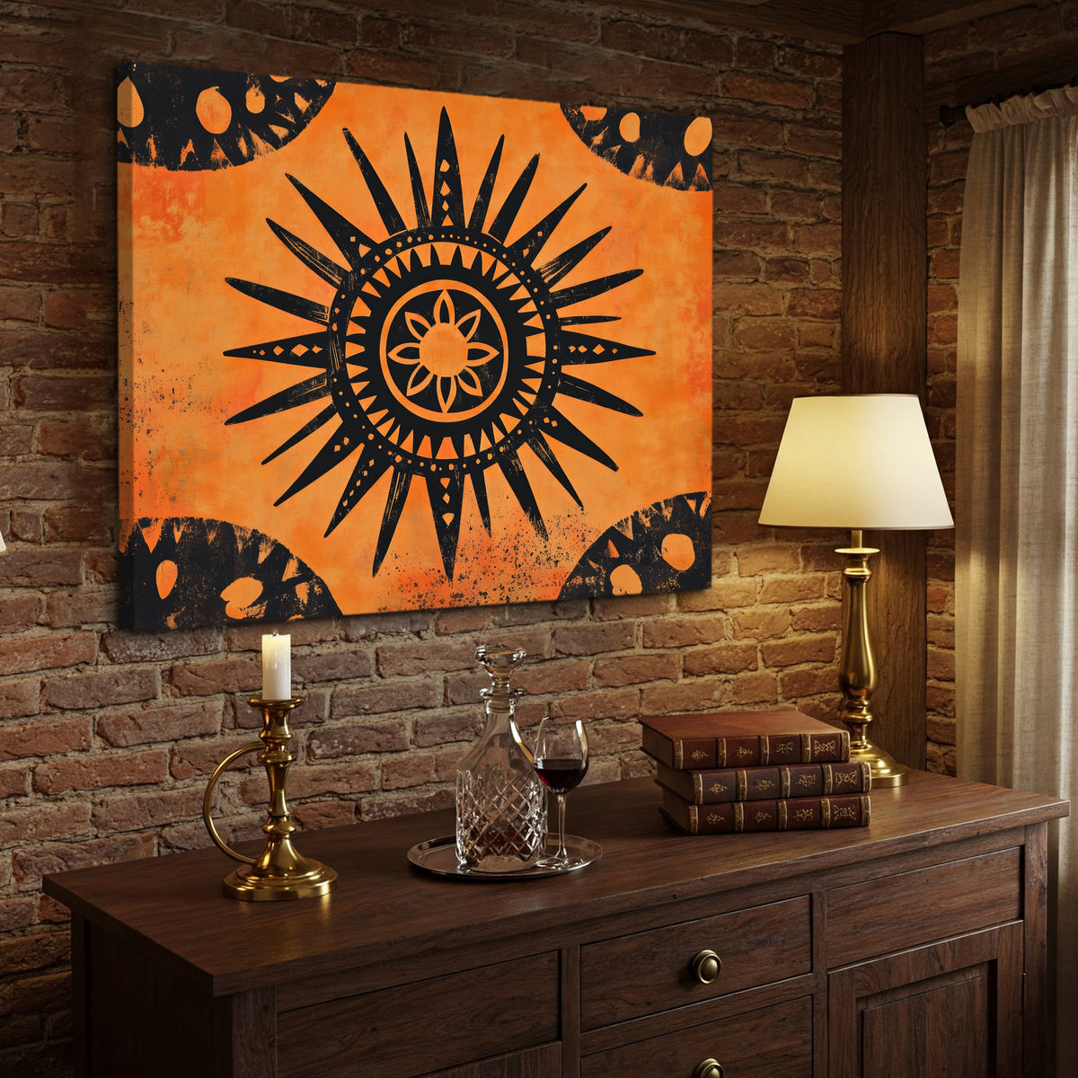 Tribal Sun Rustic Boho Wall Art Print – Terracotta Concentric Design