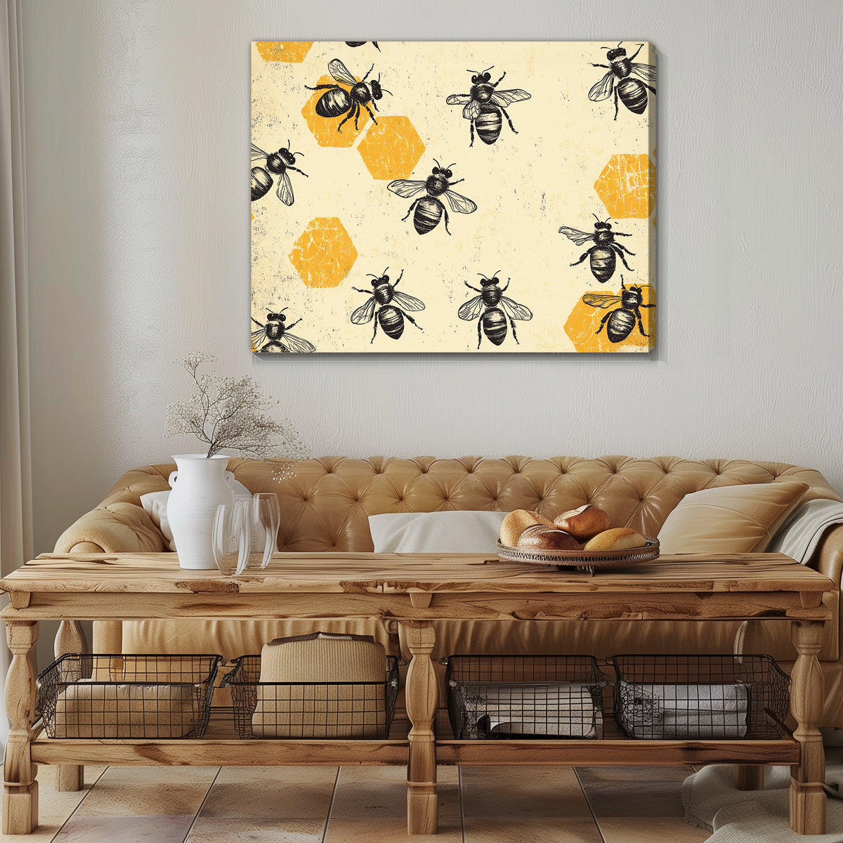 Bohemian Bee and Honeycomb Boho Wall Art for Cozy Decor