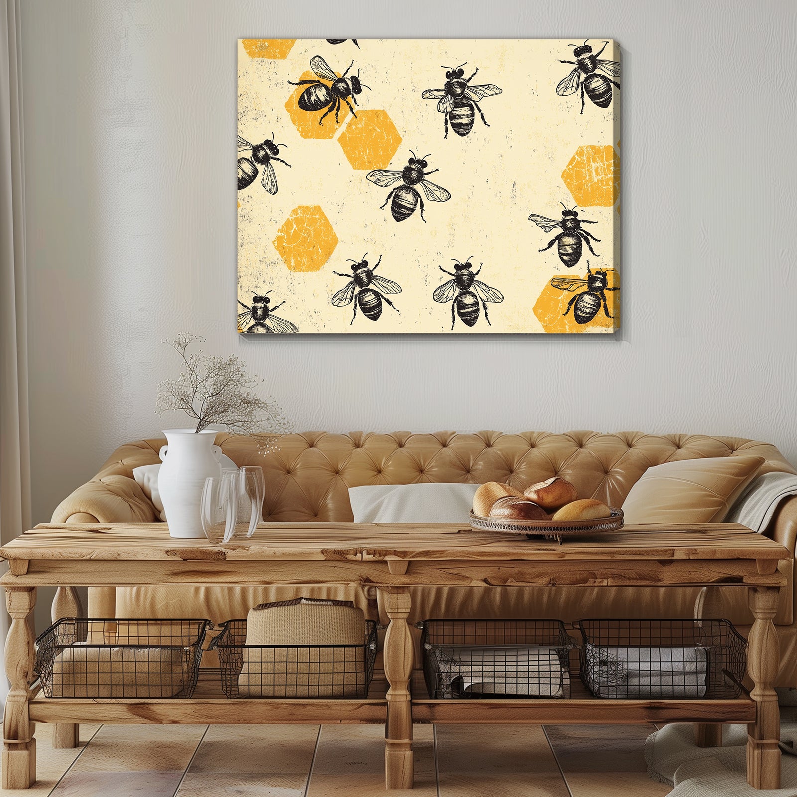 Bohemian Bee and Honeycomb Boho Wall Art for Cozy Decor