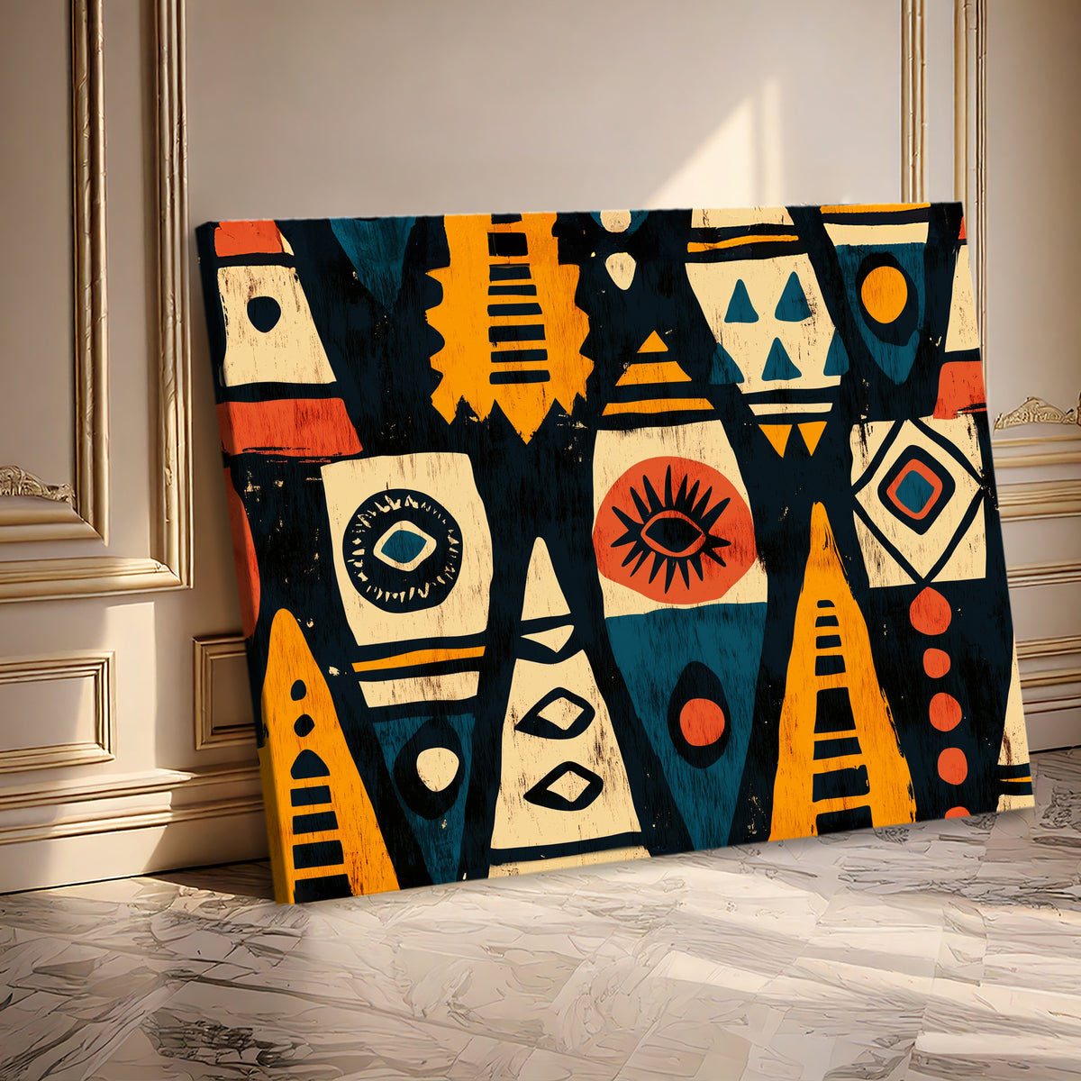 African Tribal Pattern Boho Wall Art in Bold Earth Tones