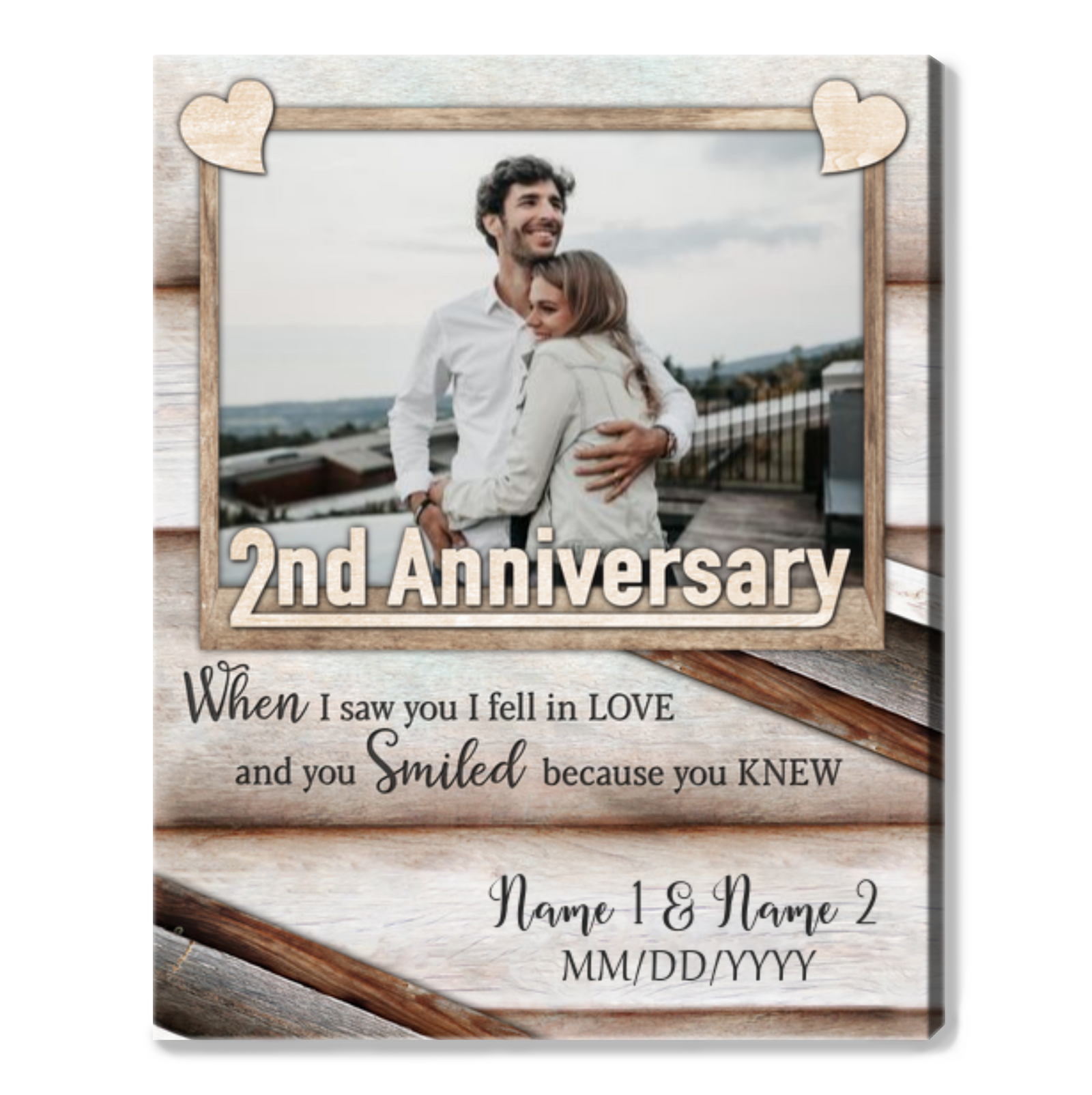 Happy 2nd Wedding Anniversary Custom Photo Canvas Print