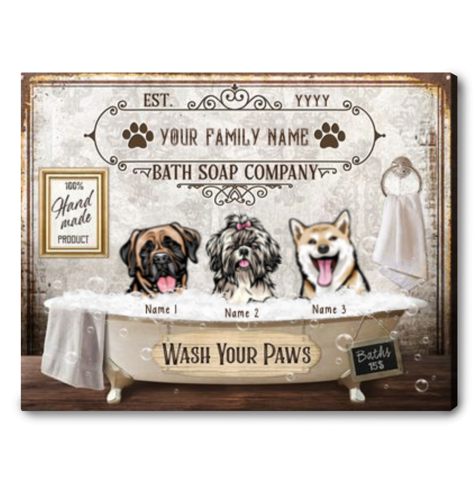 Funny Dog Sign Enjoying Bubble Bath Dog In Bathtub Art Bathroom Wall Art Canvas