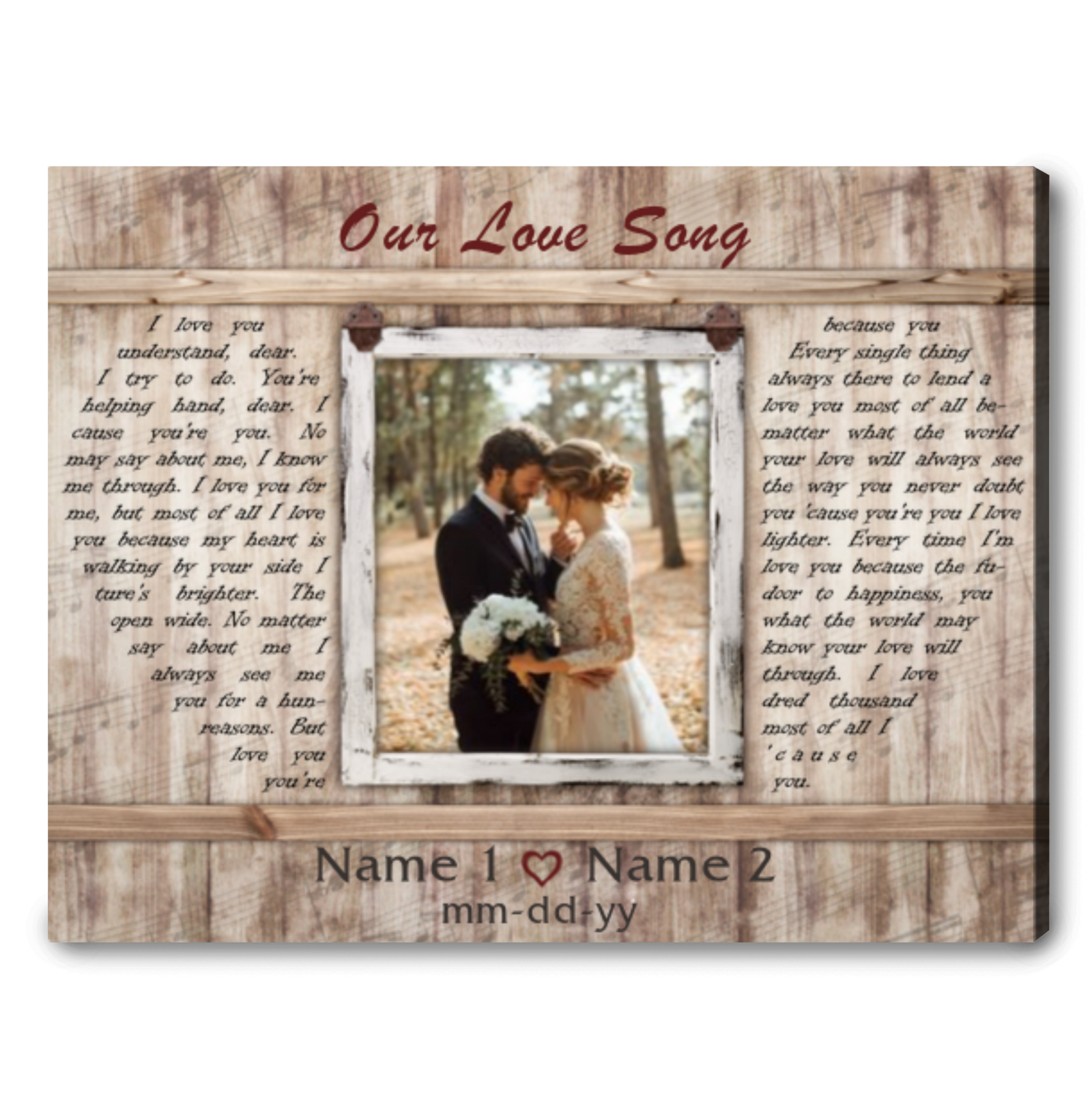 Any Song Lyric On Canvas Cotton Wedding Anniversary 2nd Year Gift Custom Canvas Print