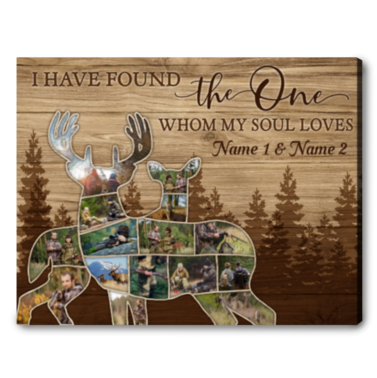 Custom Deer Hunting Wall Art Personalized Buck And Doe Photo Collage Canvas Print