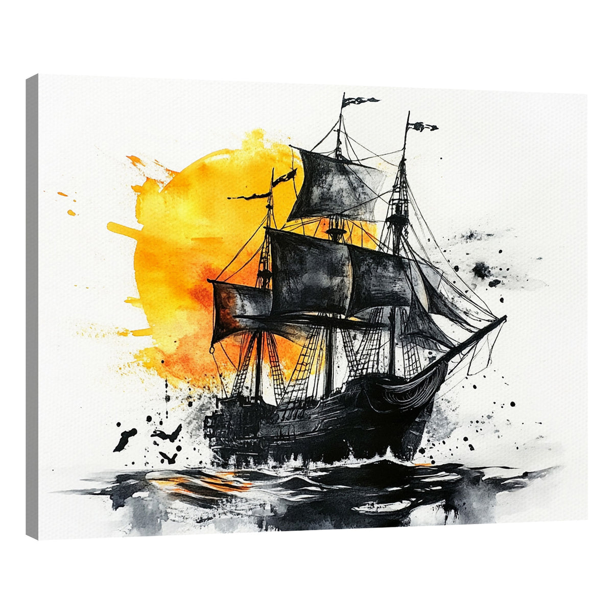 Sailing Black Pirate Ship Abstract Wall Art