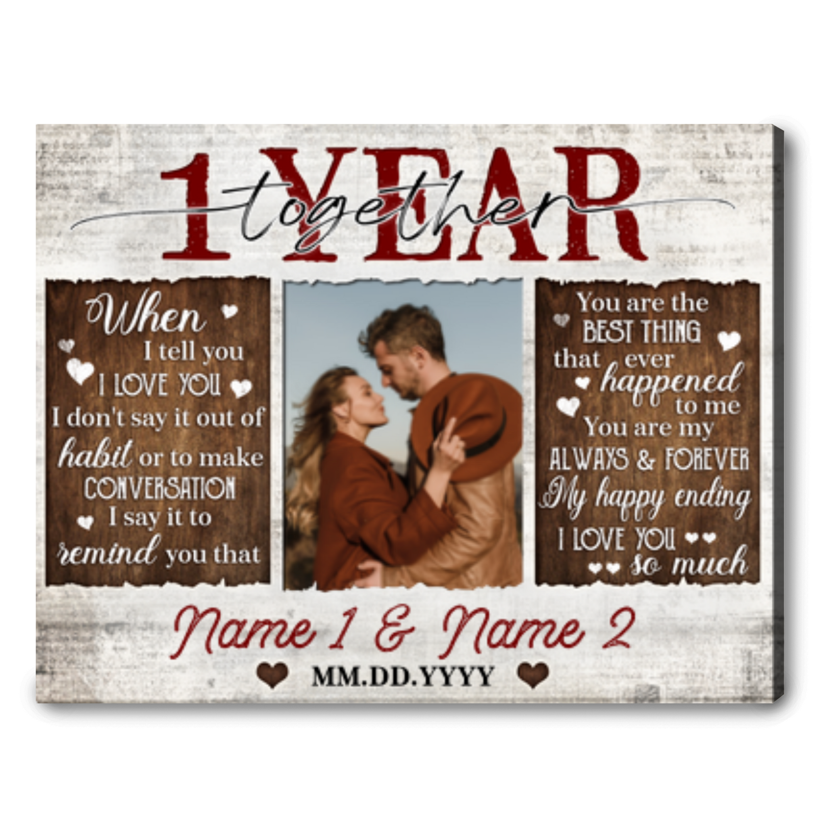 Unique 1 Year Anniversary Gift Custom 1 Year Together Photo Canvas Print
