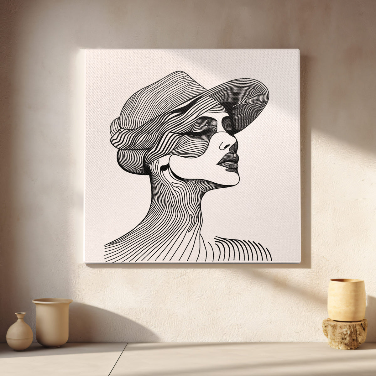Minimalist Woman Face Patterns Canvas Wall Art