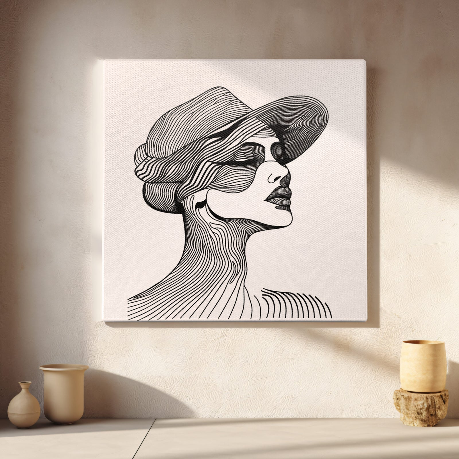 Minimalist Woman Face Patterns Canvas Wall Art