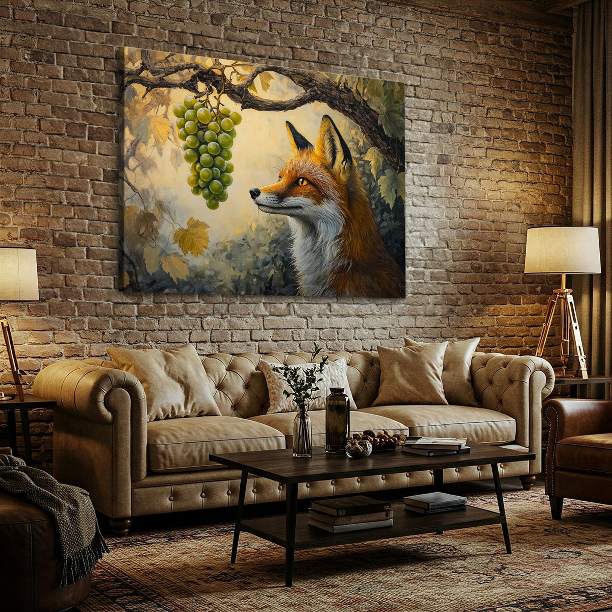 The Fox and The Grapes - Vintage Oil Painting Canvas Wall Art
