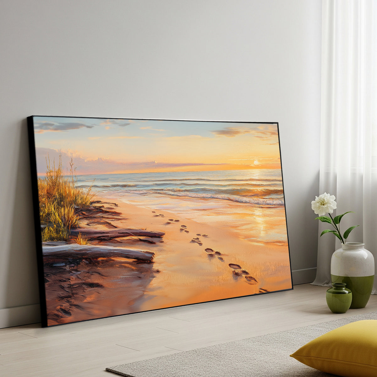 Footprints On The Beach Oil Canvas Wall Art Print